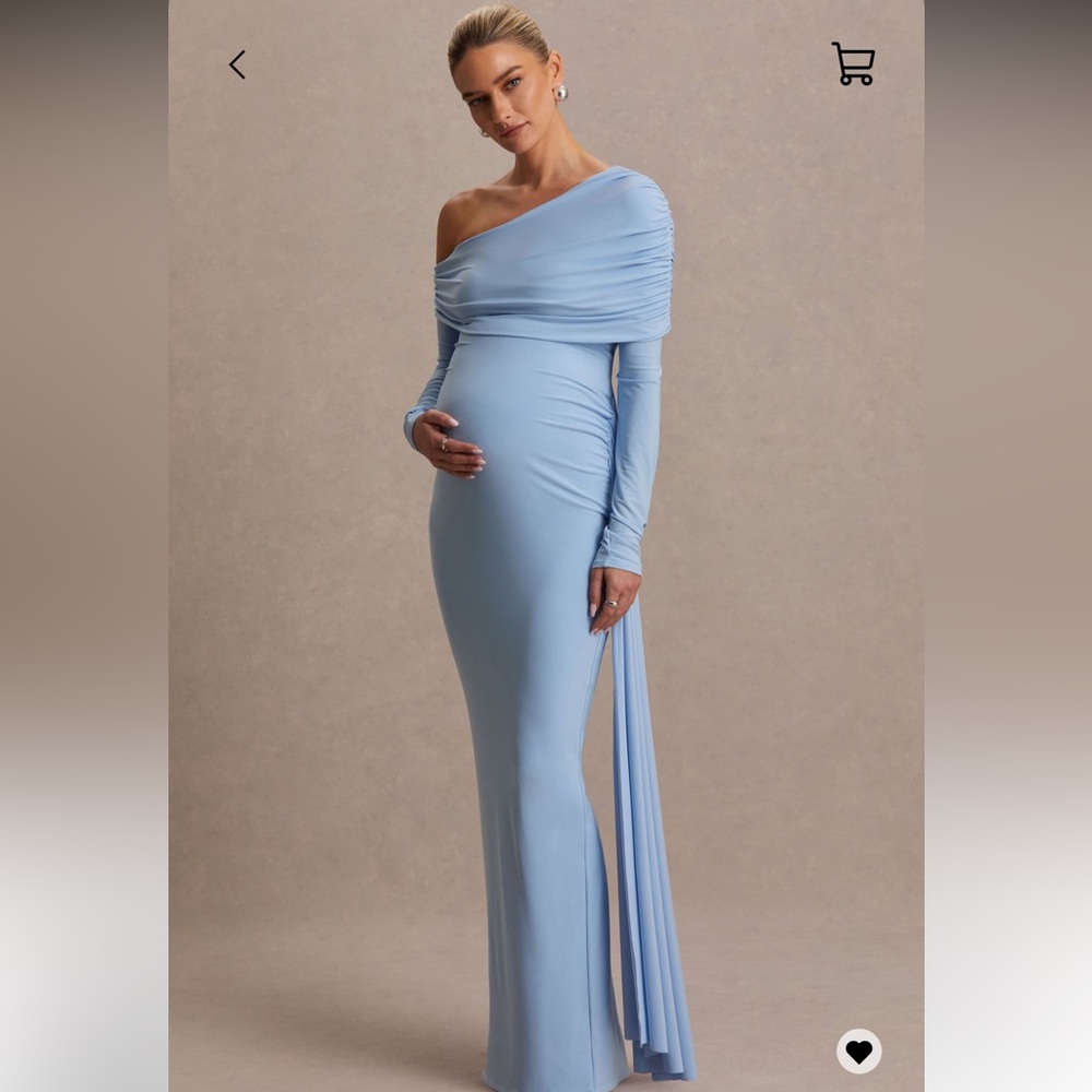 Elegant Light Blue Long Sleeve Maternity Dress
